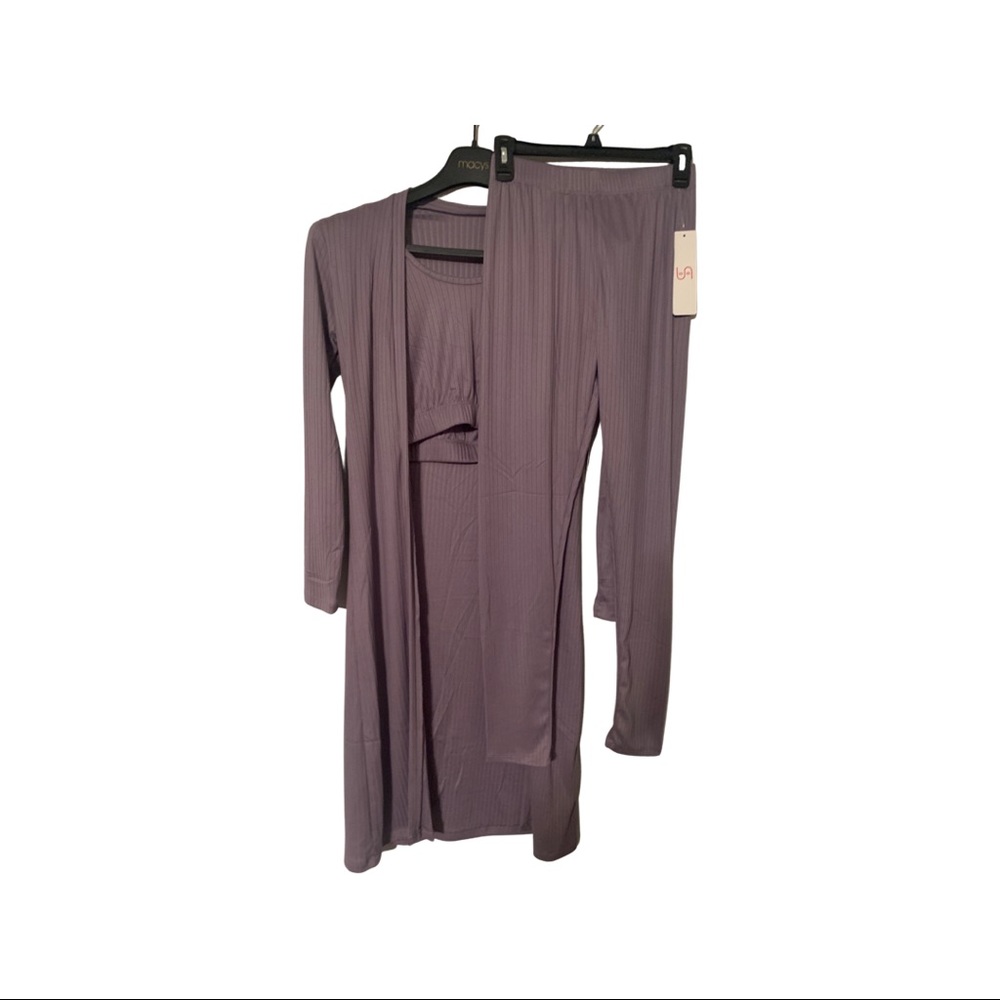 NWT Summer 10 Sz medium 3 pc lilac long jacket, crop tank top & pull on pants.